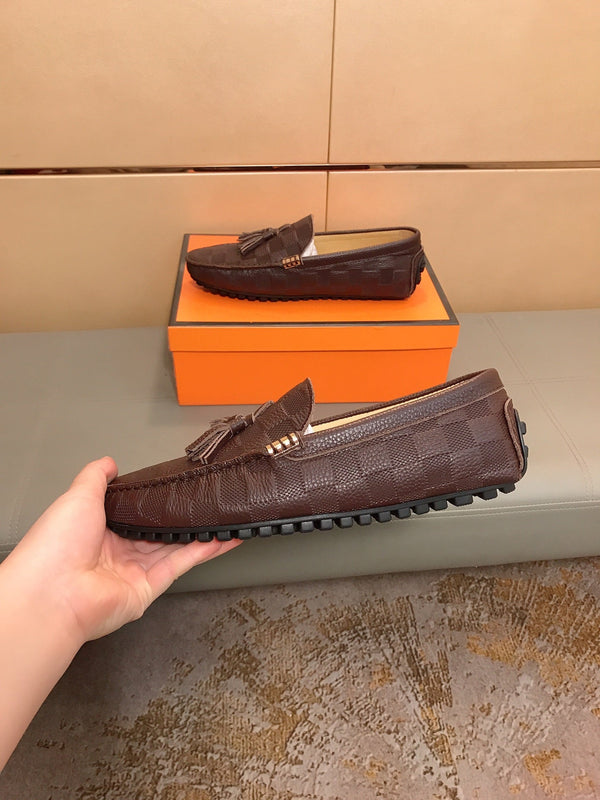 LV LOAFERS RUSSET BROWN DAMIER CALFSKIN WITH TASSEL
