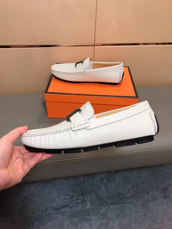 LV LOAFERS IN WHITE CALFSKIN WITH BRANDED EMBOSSING