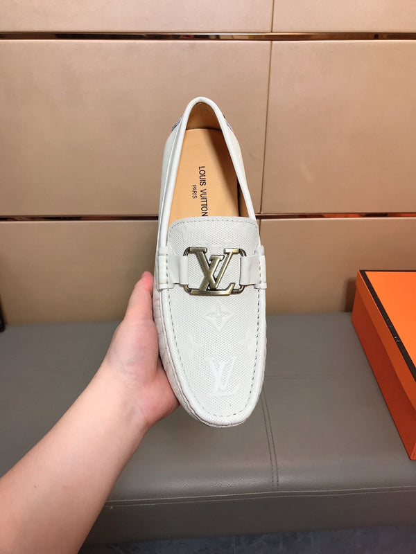 LV LOAFERS IN WHITE CALFSKIN WITH BRANDED EMBOSSING