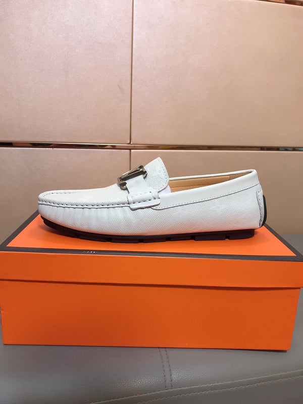 LV LOAFERS IN WHITE CALFSKIN WITH BRANDED EMBOSSING