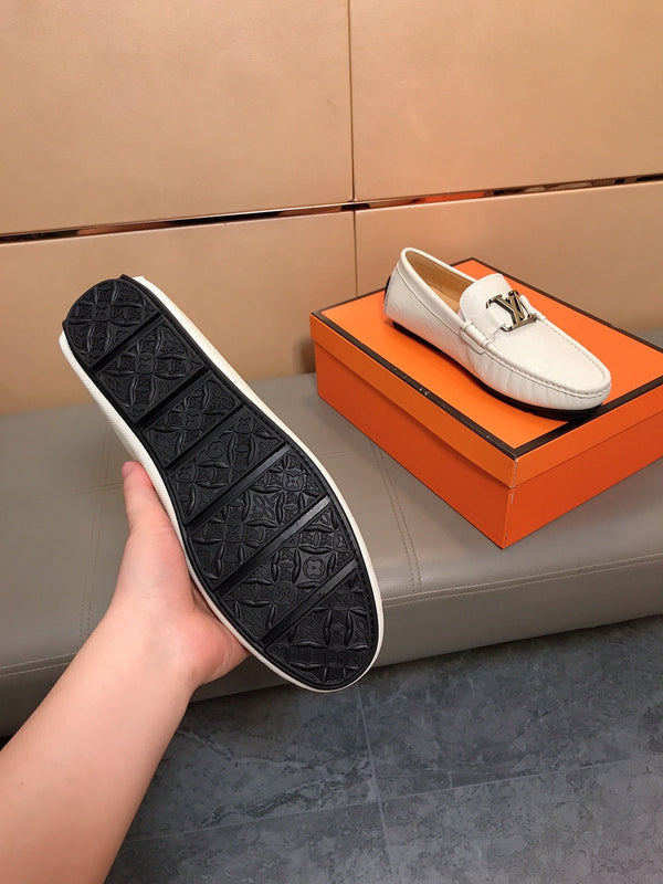 LV LOAFERS IN WHITE CALFSKIN WITH BRANDED EMBOSSING