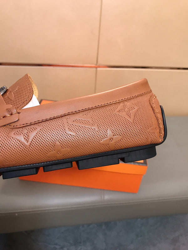 LV LOAFERS IN RUSSET BROWN CALFSKIN WITH BRANDED EMBOSSING