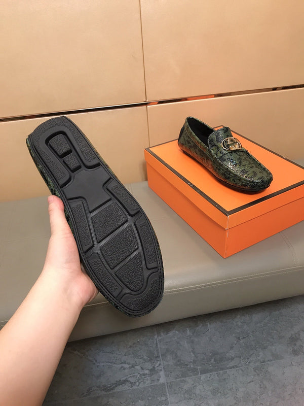GG Men's Loafer Green Mix Black Embossed Cowhide 748039