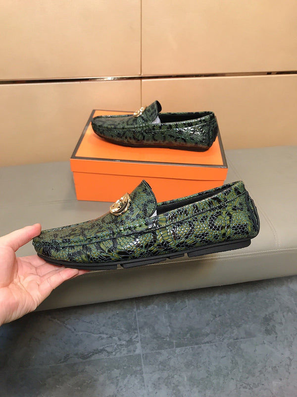 GG Men's Loafer Green Mix Black Embossed Cowhide 748039