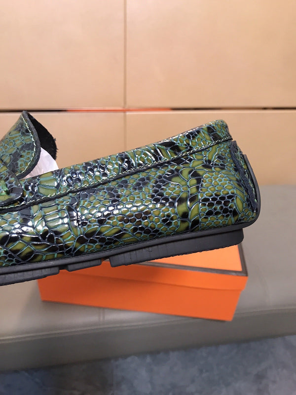 GG Men's Loafer Green Mix Black Embossed Cowhide 748039