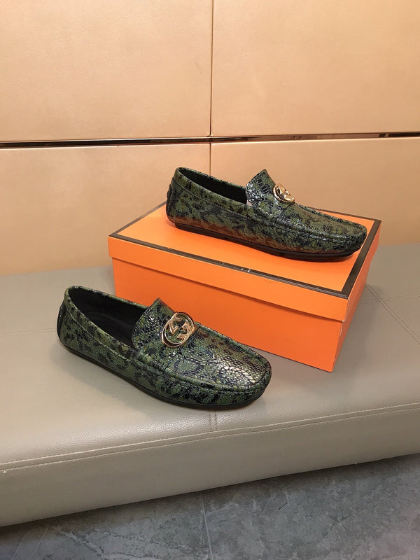 GG Men's Loafer Green Mix Black Embossed Cowhide 748039