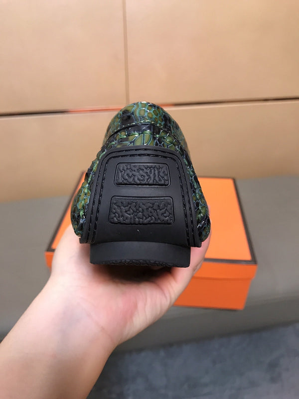 GG Men's Loafer Green Mix Black Embossed Cowhide 748039