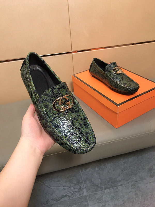 GG Men's Loafer Green Mix Black Embossed Cowhide 748039