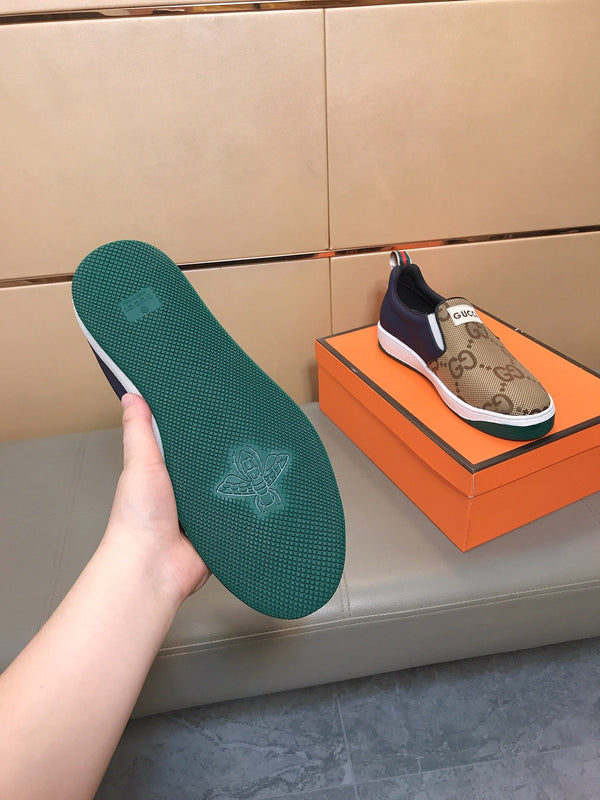 GG Men's Slip On Brown Cowhide Printed Fabric 525192