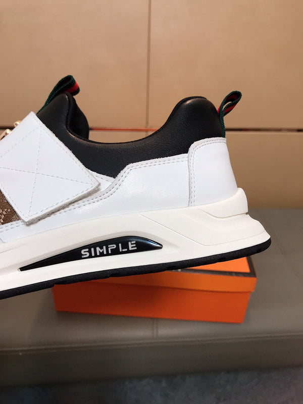 GG Men's Slip on White Brown Cowhide Canvas 530404