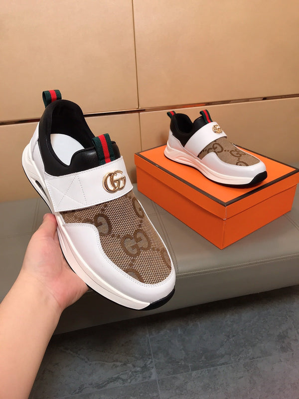 GG Men's Slip on White Brown Cowhide Canvas 530404