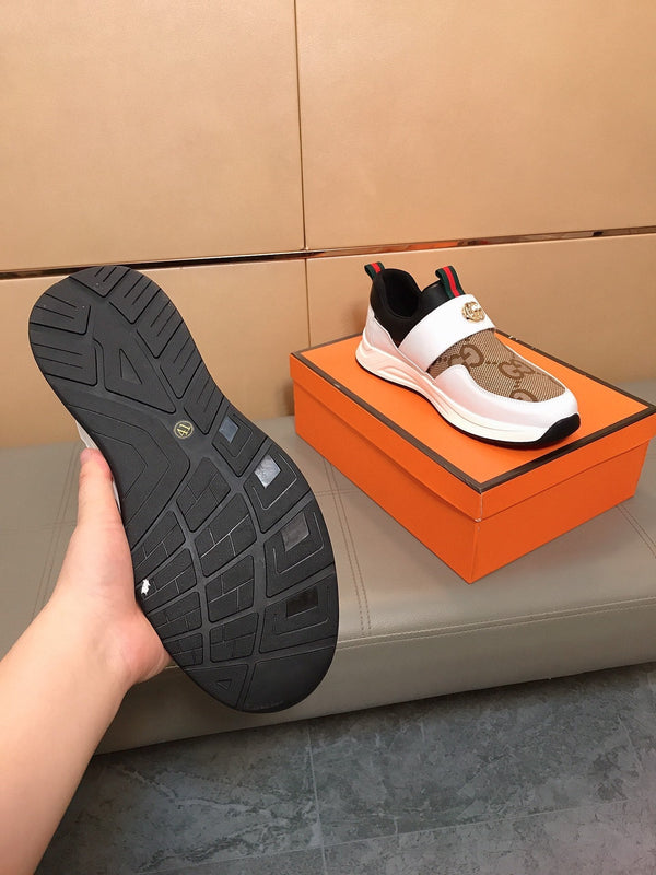 GG Men's Slip on White Brown Cowhide Canvas 530404