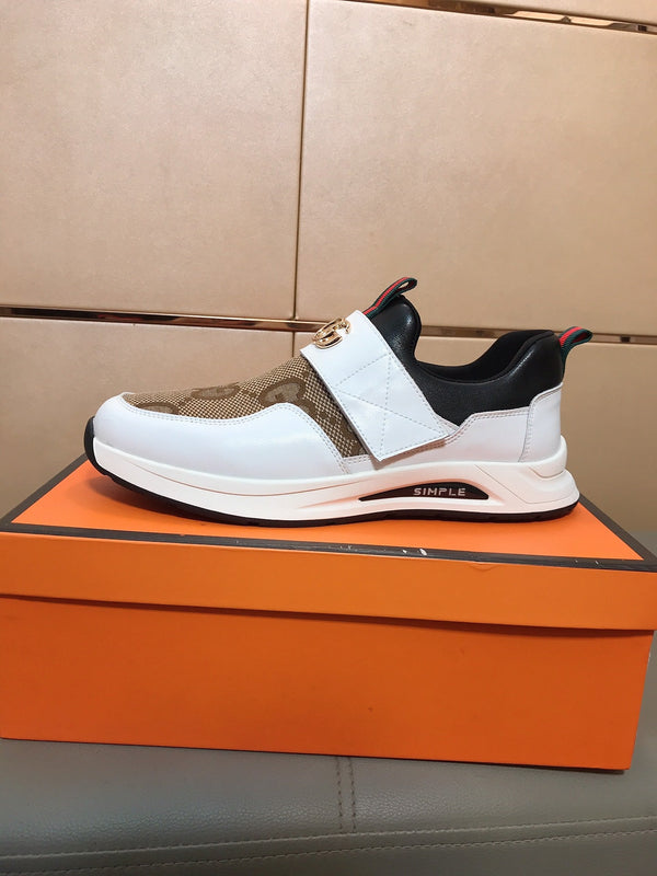 GG Men's Slip on White Brown Cowhide Canvas 530404