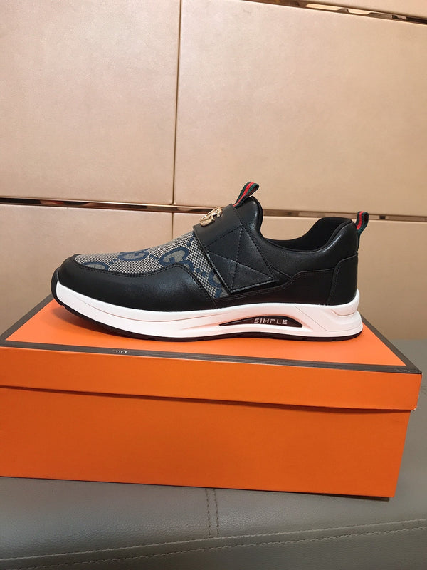 GG Men's Slip on Black Blue Cowhide Canvas 530403