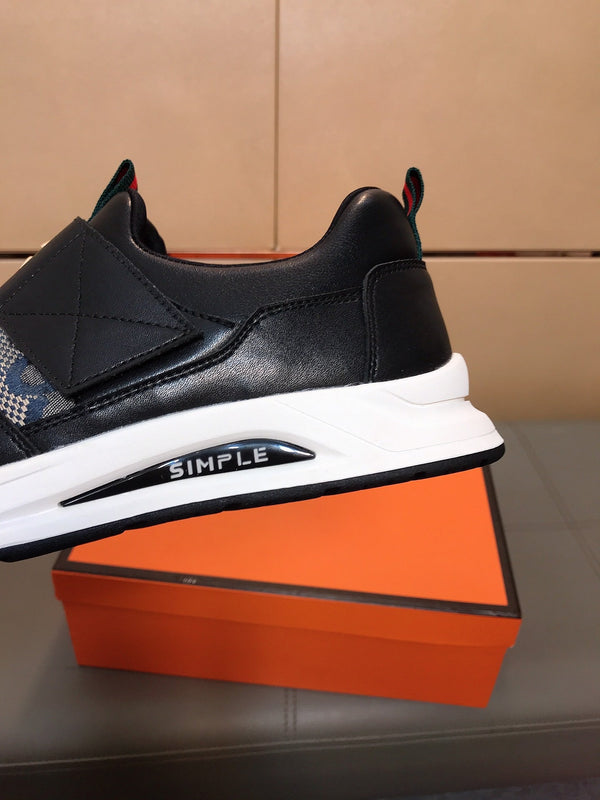 GG Men's Slip on Black Blue Cowhide Canvas 530403