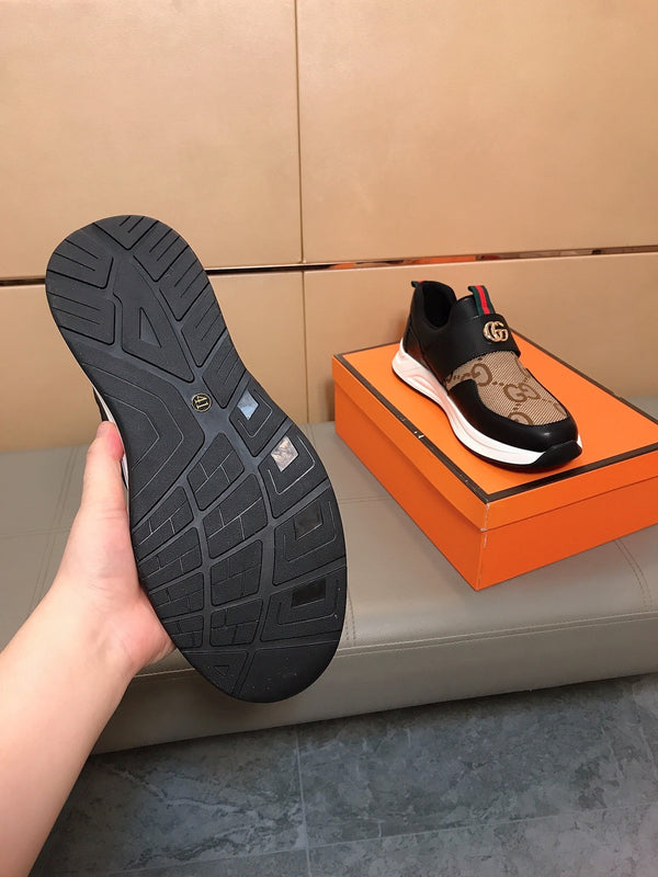 GG Men's Slip on Black Brown Cowhide Canvas 530402