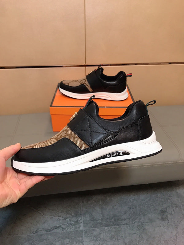 GG Men's Slip on Black Brown Cowhide Canvas 530402