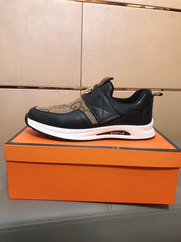 GG Men's Slip on Black Brown Cowhide Canvas 530402