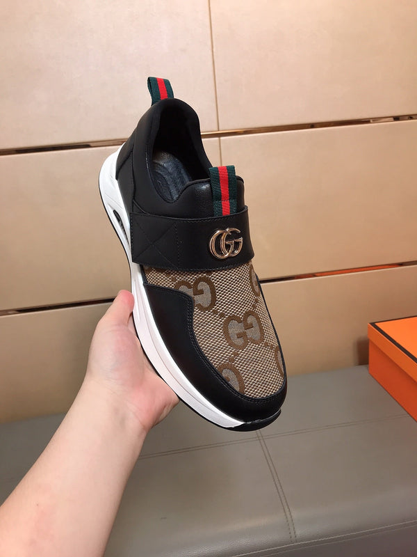 GG Men's Slip on Black Brown Cowhide Canvas 530402