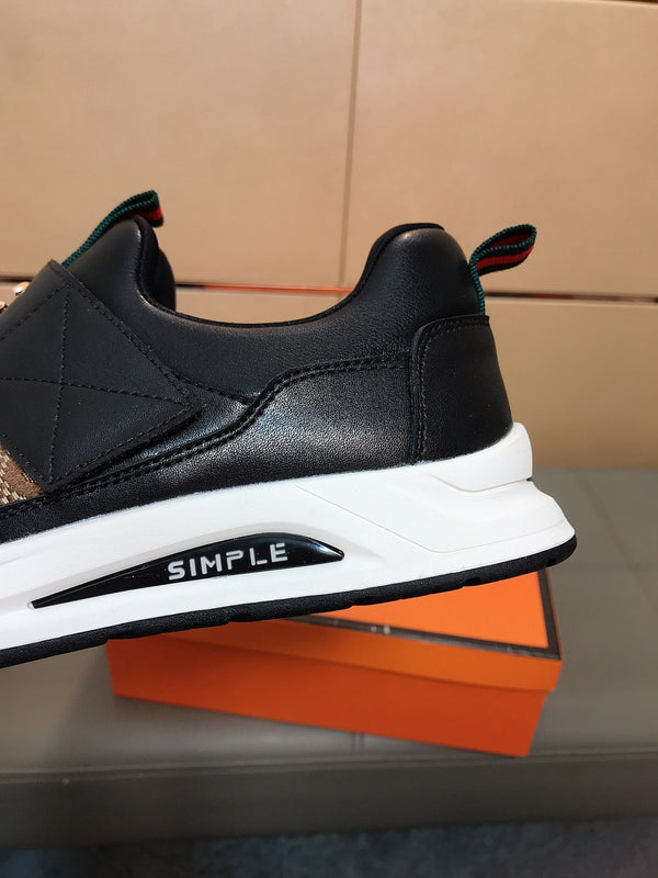 GG Men's Slip on Black Brown Cowhide Canvas 530402