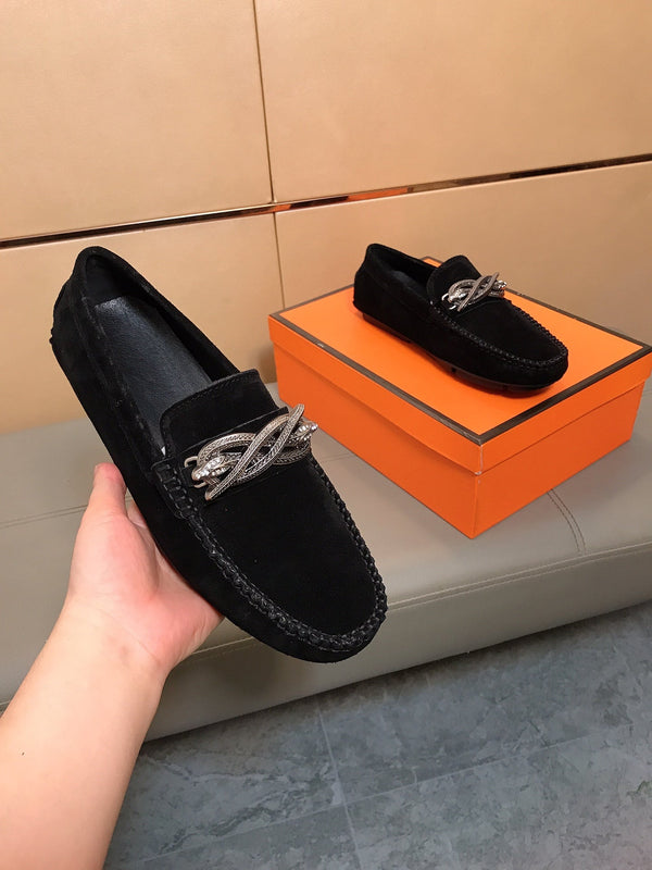 Mocassino GG da uomo 25 Snake in pelle scamosciata nera 748028