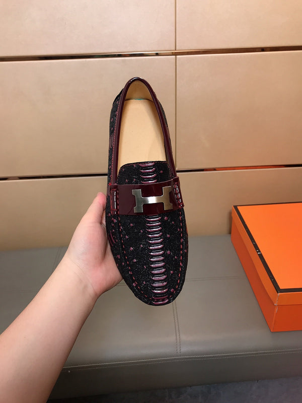 HM Men's Korean Loafer Black Burgundy Embossed