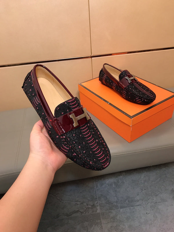 HM Men's Korean Loafer Black Burgundy Embossed