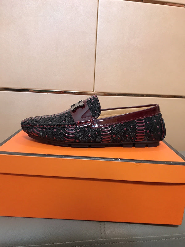 HM Men's Korean Loafer Black Burgundy Embossed