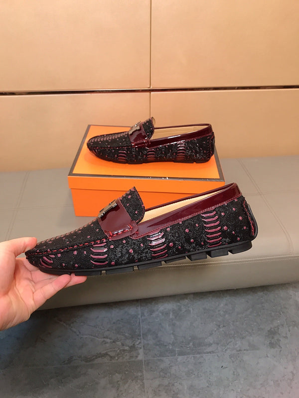 HM Men's Korean Loafer Black Burgundy Embossed