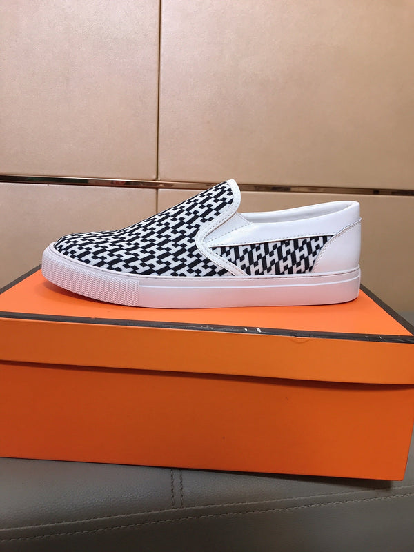 HM Men's Loafer White Black Printed Fabrics Rubber 590008