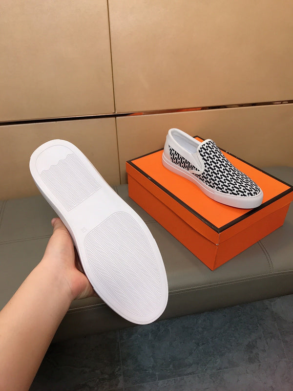 HM Men's Loafer White Black Printed Fabrics Rubber 590008