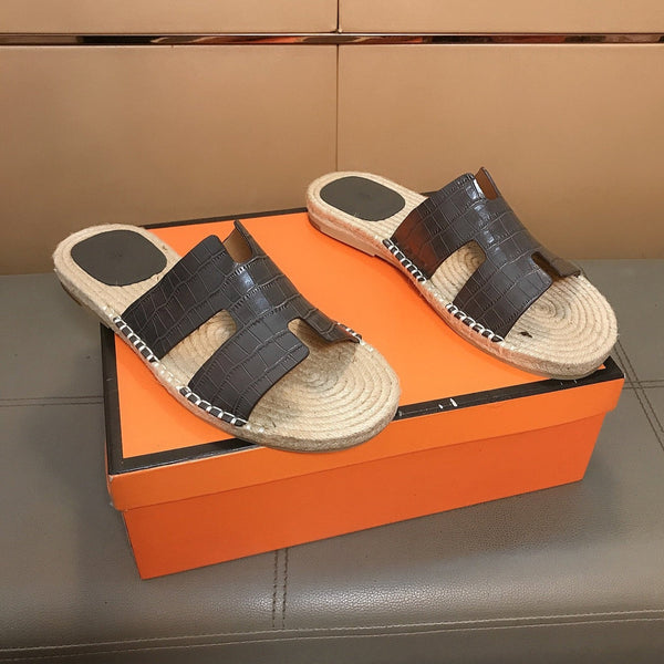 HM Antigua Espadrillas da uomo in pelle di vacchetta goffrata grigio scuro 704136