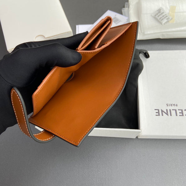 TRIOMPHE Celine Small Strap Wallet Tan Canvas&Cowhile