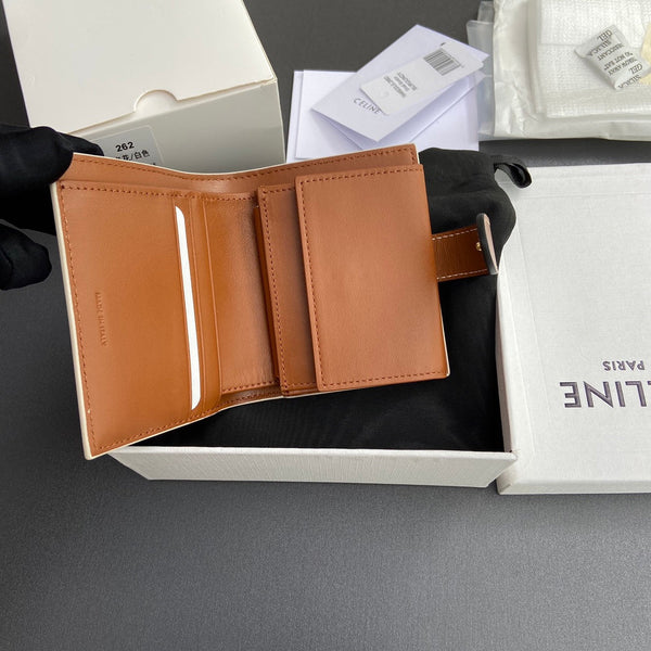 TRIOMPHE Celine Small Strap Wallet Beige Canvas&Cowhile