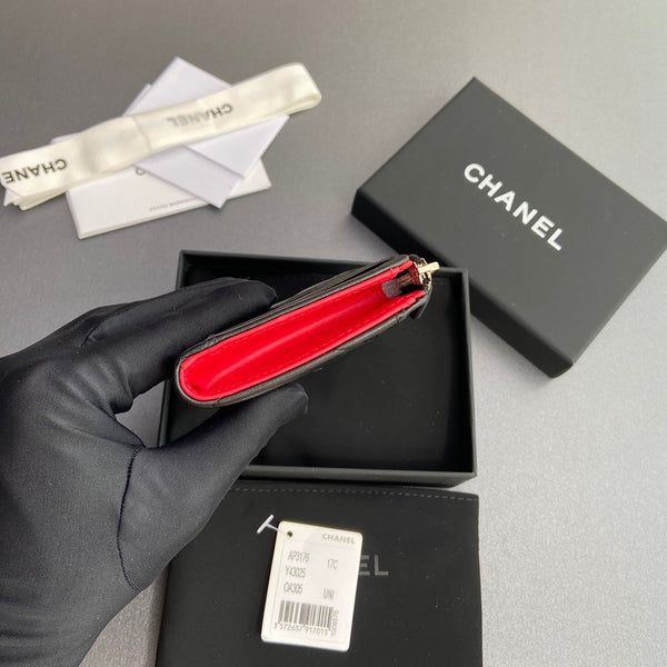 CC 19 Zipper Card Holder Black Sheepskin GHW 234760