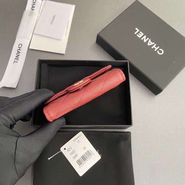 CC Zipper Flap Card Holder Red Caviar GHW 234655