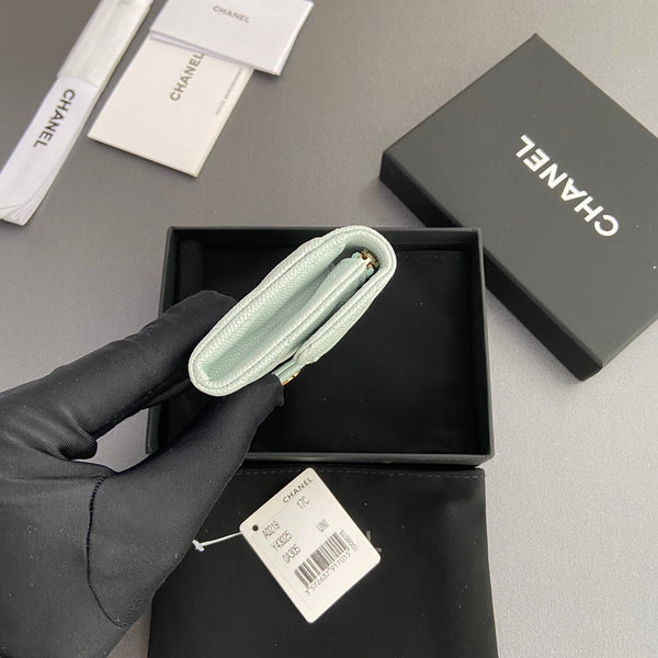 CC Zipper Flap Card Holder Light Blue Caviar GHW 234657