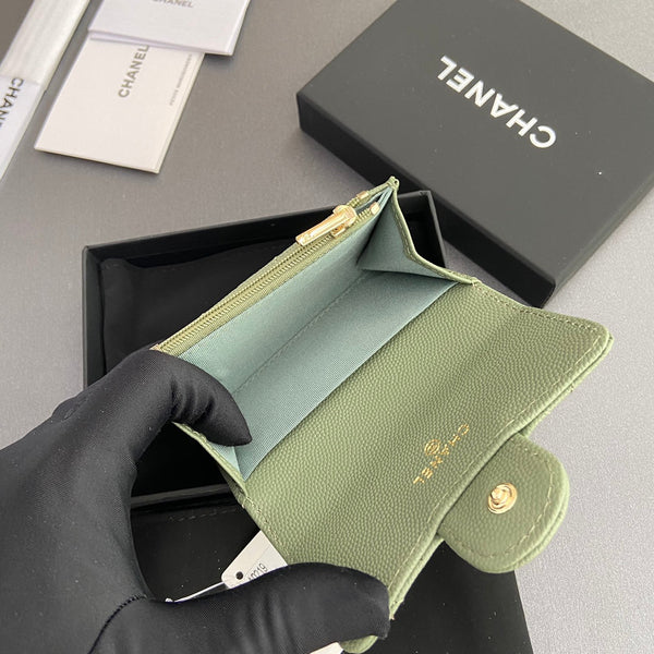 CC Zipper Flap Card Holder Olive Green Caviar GHW 234659