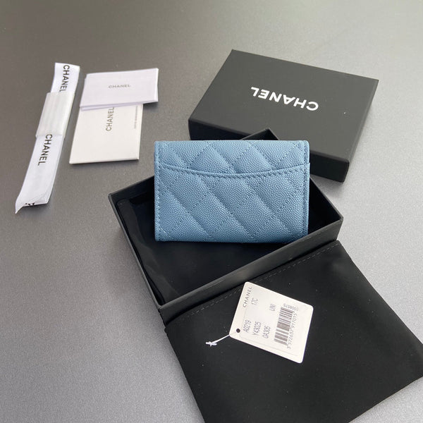 CC Zipper Flap Card Holder Blue Caviar GHW 234661