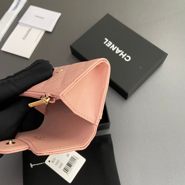 CC Zipper Flap Card Holder Light Pink Caviar GHW 234667