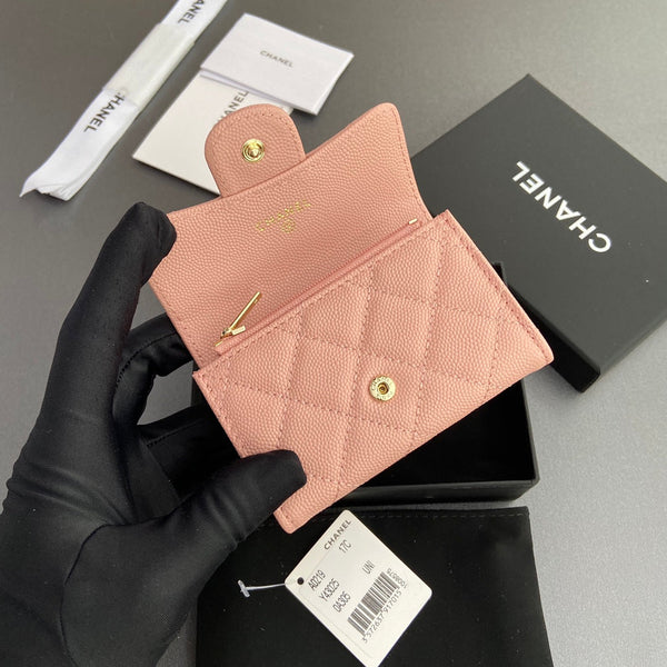 CC Zipper Flap Card Holder Light Pink Caviar GHW 234667