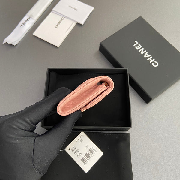 CC Zipper Flap Card Holder Light Pink Caviar GHW 234667