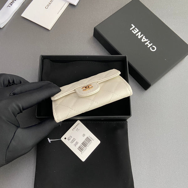 CC Zipper Flap Card Holder White Caviar GHW 234669