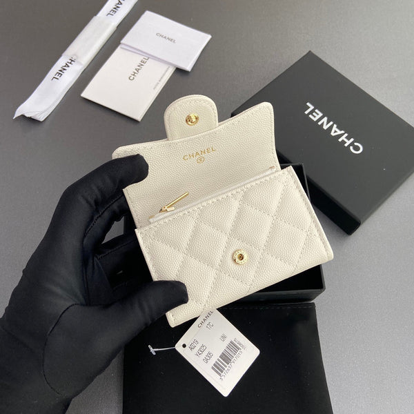 CC Zipper Flap Card Holder White Caviar GHW 234669