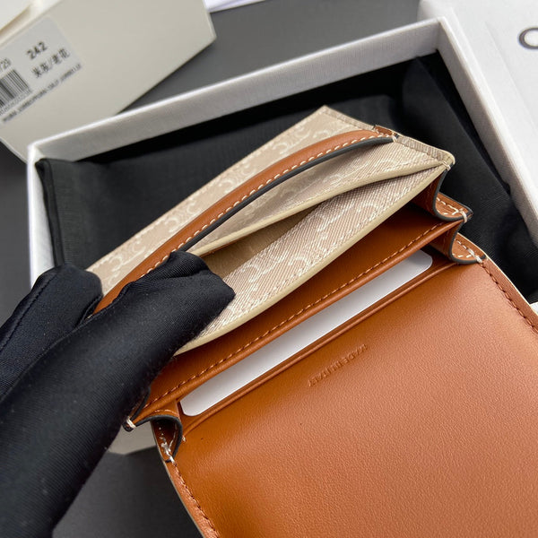 TRIOMPHE 24 Origami Business Card Holder Beige Canvas&Cowhile