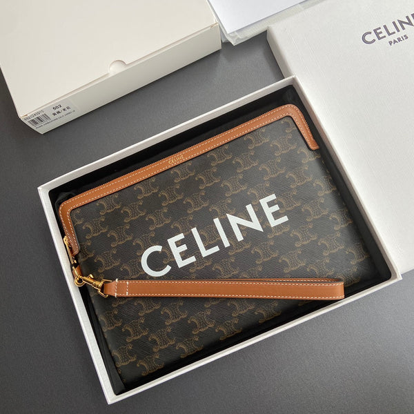 TRIOMPHE Celine Print Small Pouch Tan Cowhide&Canvas