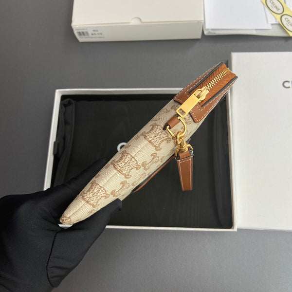 TRIOMPHE PRINT Small Pouch Tan Beige Cowhide