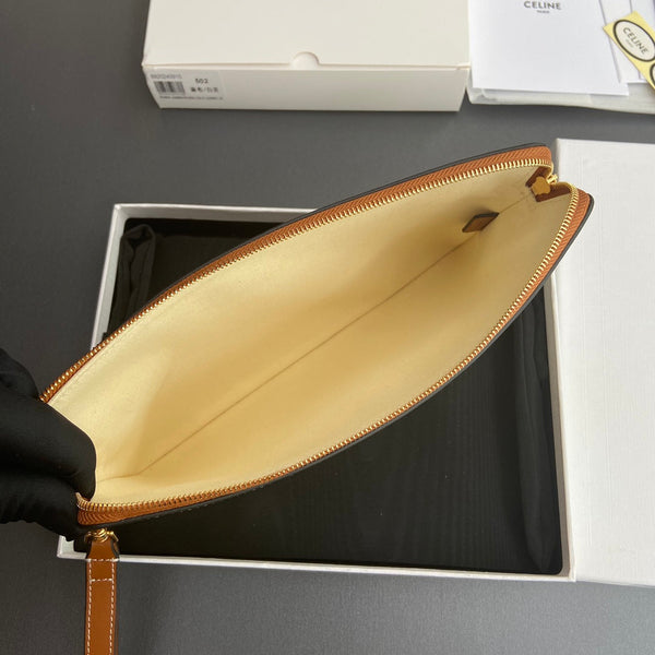 TRIOMPHE PRINT Small Pouch Tan Beige Cowhide