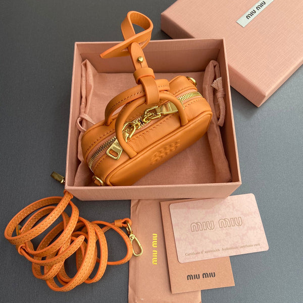 Miu 11 Orange Beau Leather Micro Bag 240361