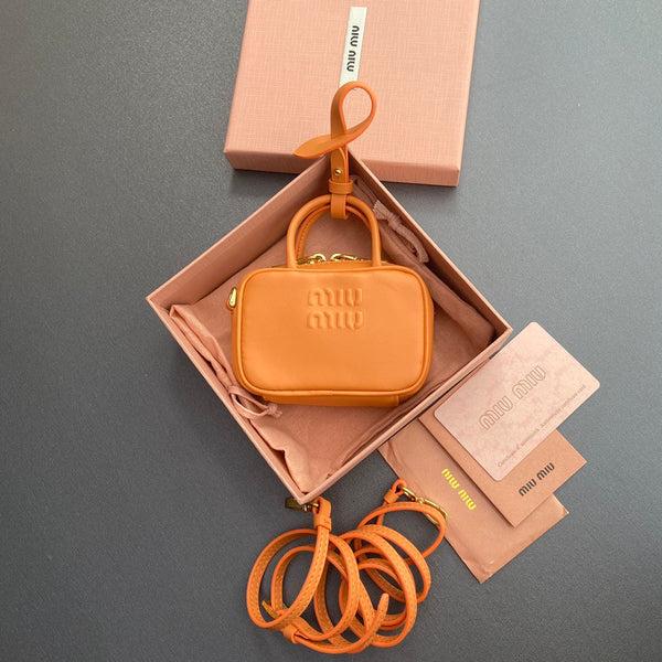 Miu 11 Orange Beau Leather Micro Bag 240361